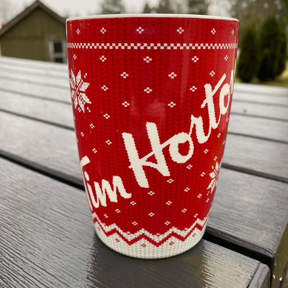2015 Tim Horton’s Red and White Christmas Mug with Snowflakes